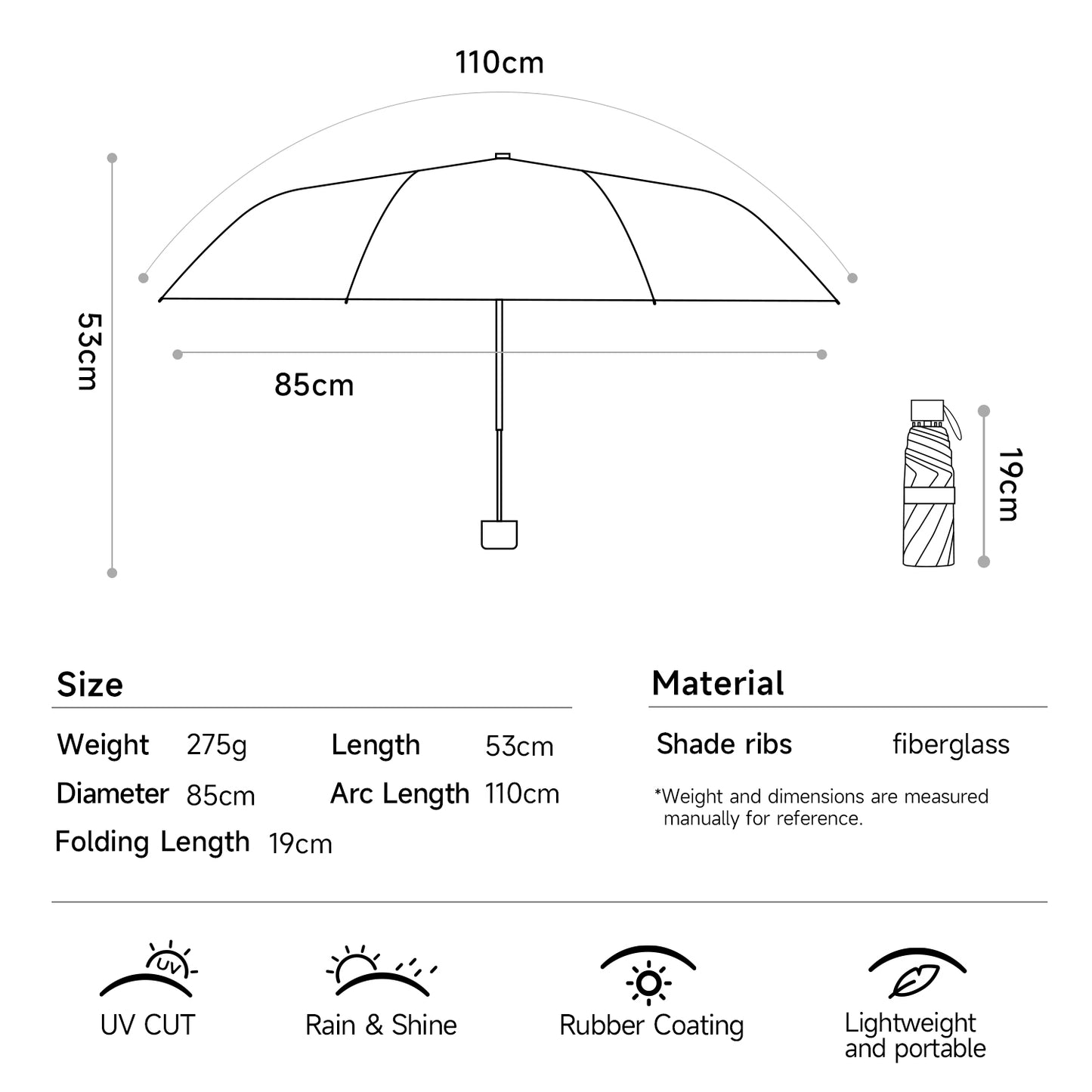 BP SUNNY Petit Parapluie, Anti UV Soleil Parapluie de Poche, Manuel Compact Mini Parapluie Mixte pour Activités de Plein Air de Voyage Pliable Avec Sac à Provisions