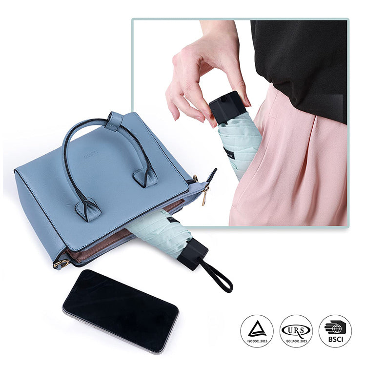 BP SUNNY Petit Parapluie, Anti UV Soleil Parapluie de Poche, Manuel Compact Mini Parapluie Mixte pour Activités de Plein Air de Voyage Pliable Avec Sac à Provisions